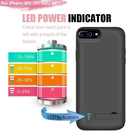 Battery Case for iPhone 8 Plus / 7 Plus / 6S Plus / 6 Plus, 6000mAh Rechargeable Extended Battery Charging/Charger Case, Adds 1.5X Extra Juice, Supports Wired Headphones