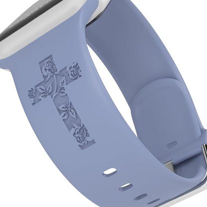 Faith with Cross Watch Band Compatible with Apple Watch Laser Engraved Band Silicone 38mm 40mm 41mm 42mm 44mm 45mm 46mm 49mm Strap Jesus Psalm Christian God Blessed (Lavender Grey, 38/40/41mm M/L)