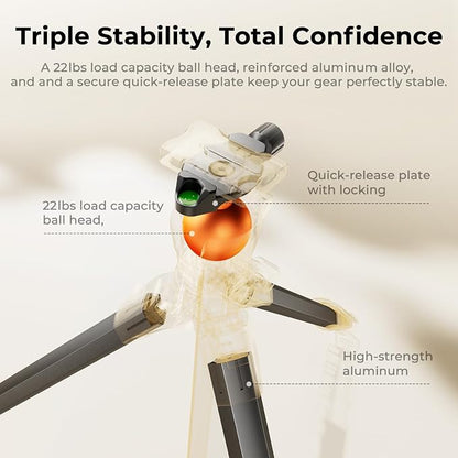 K&F CONCEPT 63" Aluminum Travel Camera Tripod with Arca-Compatible Ball Head, Compact Portable Lightweight Tripod Weighs 2.6 lb, Max Load 22 lb for DSLR Mirrorless Spotting Scope iPhone Teleprompter