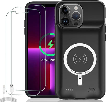 Battery Case for iPhone 13 Pro Max, Upgraded 12000mAh Rechargeable Portable Extended Battery Pack Supported Qi Wireless Charging Case Compatible with iPhone 13 Pro Max (6.7 inch) Charger Case (Black)