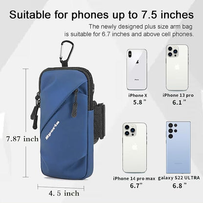 Phone Holder Arm Bands, Small Crossbody Shoulder Holsters Bag with Arm Band, Fits iPhone and All Cell Phones, Use for Running, Walking, Hiking & Biking (Plus Size,Blue)