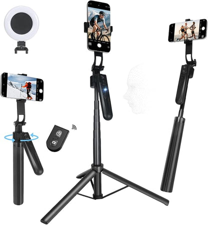Extendable Auto Face Tracking Tripod for iPhone with Light, No App, 360° Rotation Selfie Stick for iPhone/Android, Smart AI Facial Recognition, Cameraman Shooting for Video, Vlog, Live Stream