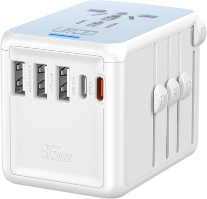 Universal Travel Adapter, 35W PD Fast Charging, for Europe UK US Japan | 5 USB C/A Ports & 2500W AC Outlet, International Power Adapter for 200+ Countries, Compatible with iPhone, MacBook, Tablet