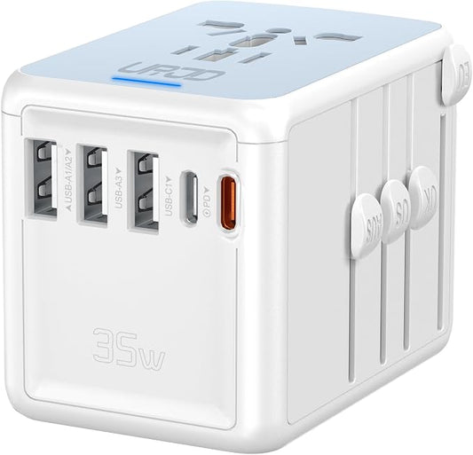 Universal Travel Adapter, 35W PD Fast Charging, for Europe UK US Japan | 5 USB C/A Ports & 2500W AC Outlet, International Power Adapter for 200+ Countries, Compatible with iPhone, MacBook, Tablet