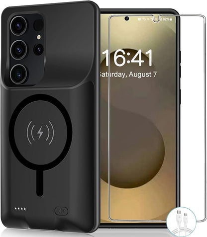 Battery Case for Galaxy S25 Ultra(6.9 inch),[12000mAh] Large Capacity Slim Portable Protective Fast Charging Case Backup Power Bank Battery Cover Compatible with Galaxy S25 Ultra-Black