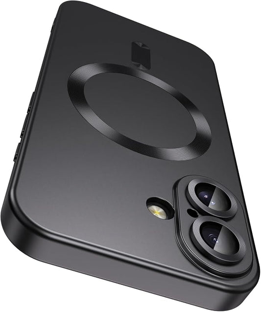 Magnetic for iPhone 17 Case [Compatible with MagSafe][Built-in Camera Lens Protector] Slim Thin Soft Silicone Bumper Shockproof Metallic Luster Phone Case (Black)