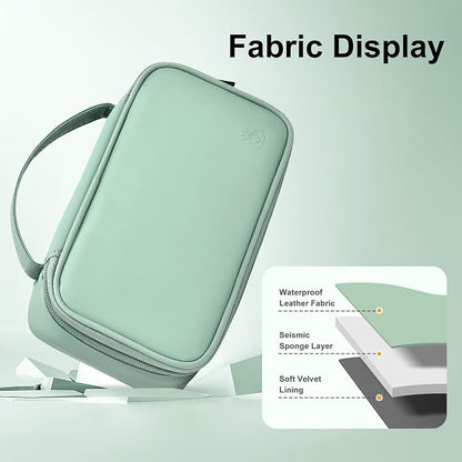 Portable Charger Organizer Travel Case Shockproof Power Bank case for Anker/Jackery/RAV/20000/30000mAh Power Bank Leather Electronic Case for PowerCore(Light Green, Single Layer-Large)