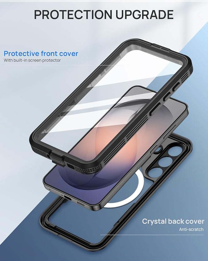 Lanhiem Magnetic for Samsung Galaxy S26+ Plus Case, IP68 Waterproof Dustproof Case, [Compatible with Magsafe] [Built-in Screen Protector] Full Body Heavy Duty Rugged Phone Cover 6.7 inch, Black/Clear