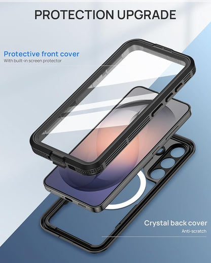 Lanhiem Magnetic for Samsung Galaxy S26+ Plus Case, IP68 Waterproof Dustproof Case, [Compatible with Magsafe] [Built-in Screen Protector] Full Body Heavy Duty Rugged Phone Cover 6.7 inch, Black/Clear