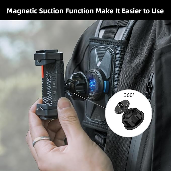 Backpack Mount Bag Belt Shoulder Strap Clip Holder Attachment Compatible with iPhone 17/16/15 Pro Max/15/14/13/12, Samsung and More Phones (Black-01)