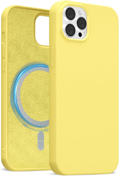 for iPhone 12/12 Pro Case Silicone Compatible with Magsafe Case, Ultra Slim Thin Magnetic Phone Cases Mag Safe, Cute Soft Rubber Gel TPU Matte Plain Wireless Charging Cover for Women, Yellow