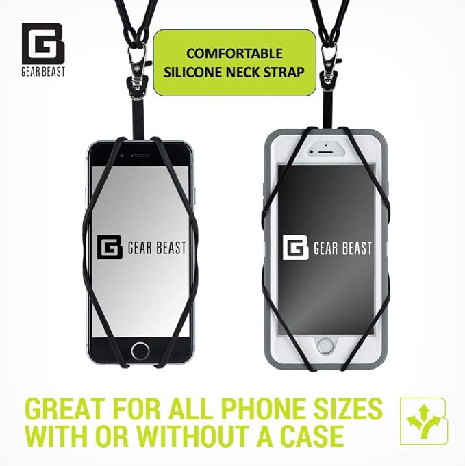 Gear Beast Cell Phone Lanyard - Universal Neck Phone Holder w/Card Pocket and Silicone Neck Strap - Compatible with Most Smartphones, White