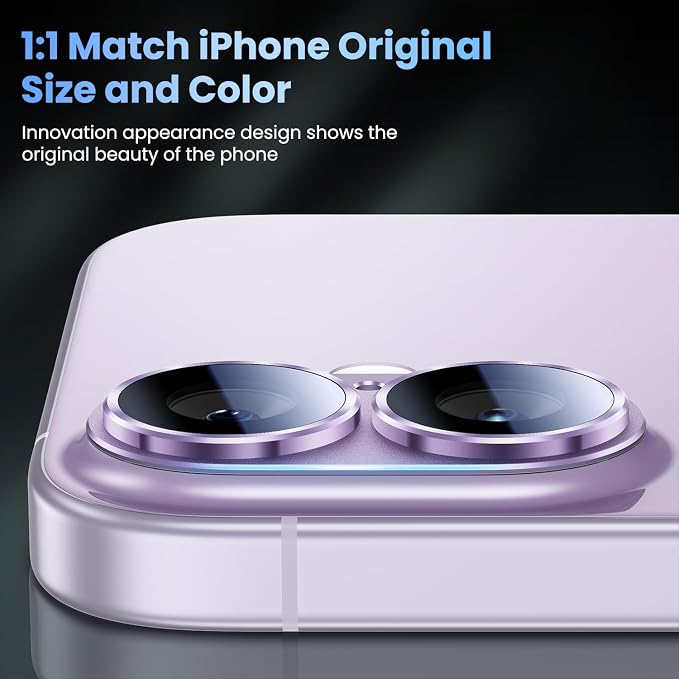 Uyiton Compatible with iPhone 17 Camera Lens Protector - [Not Easy to Break][Strong Adsorption][Case-Friendly] Metal Tempered Glass Rear Camera Screen Cover - Lavender