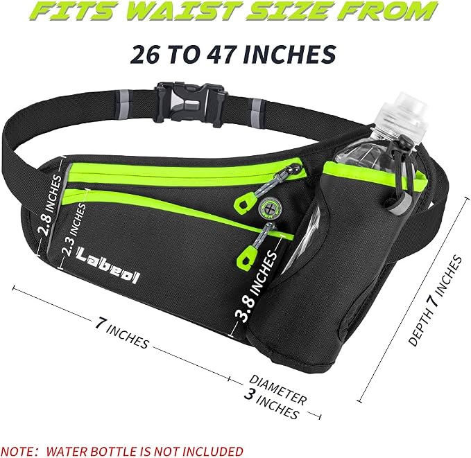 Running Belt, Waterproof Hydration Belt with Water Bottle Holder Hiking Walking Waist Pack Reflective Adjustable Fanny Pack Compatible for Phone Waistband Outdoor