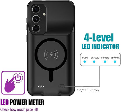 Wireless Charging Case for Galaxy S25 Plus, Upgraded 12000mAh Rechargeable Portable Charging Case Compatible with Galaxy S25 Plus 5G (6.7 inch) with Carplay Extended Battery Pack Charger Case (Black)