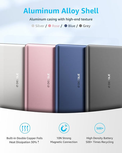 “Air” Power Bank for MagSafe 5000mAh, Ultra Slim Magnetic Wireless Portable Battery Charger Case with USB-C Cable, Compatible with iPhone 17/16/15/14/13/12 Series Only (Grey)