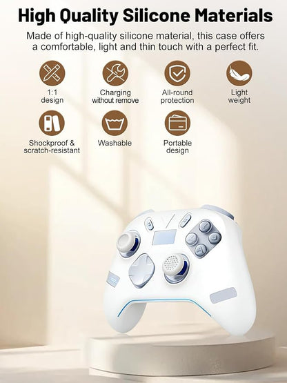 Silicone Protective Case for Flydigi Apex 5 Wireless Controller, Full-Body Protective Cover with Precise Cutout, Shockproof Dustproof Protector Sleeve & Scratch-Resistant Sleeve (White)