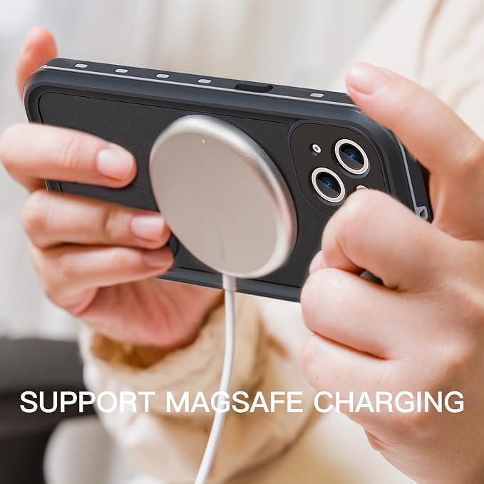 Omio for iPhone 13 Waterproof Case Compatible with MagSafe, Magnetic Full Body IP68 Shell with Built-in Screen Protector Military Grade Shockproof Cover with Stand for Men Women Black
