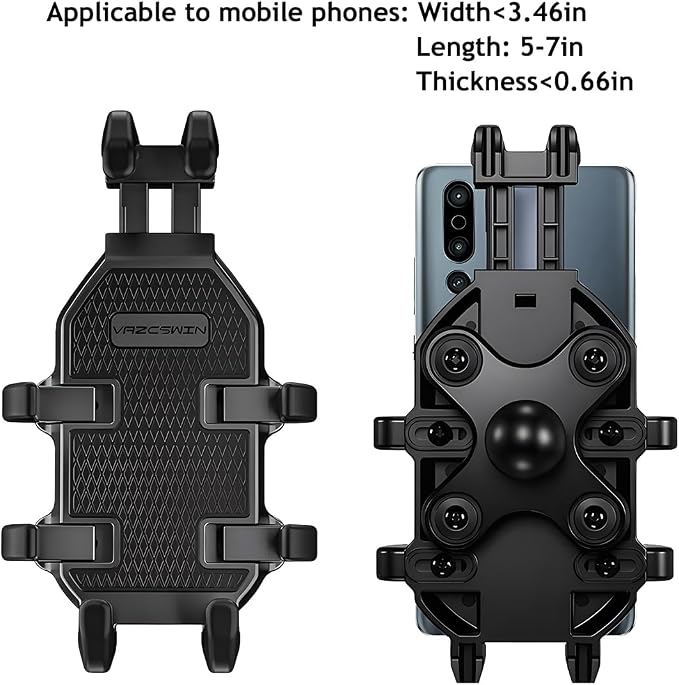 Motorcycle Phone Mount Holder, 360° Adjustable Anti-Theft Motorbike Handlebar Cellphone Mount with Vibration Dampener, Bike Smartphone Holder Clamp, Suitable for 5.1"-7" Phones