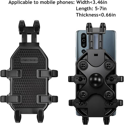 Motorcycle Phone Mount Holder, 360° Adjustable Anti-Theft Motorbike Handlebar Cellphone Mount with Vibration Dampener, Bike Smartphone Holder Clamp, Suitable for 5.1"-7" Phones