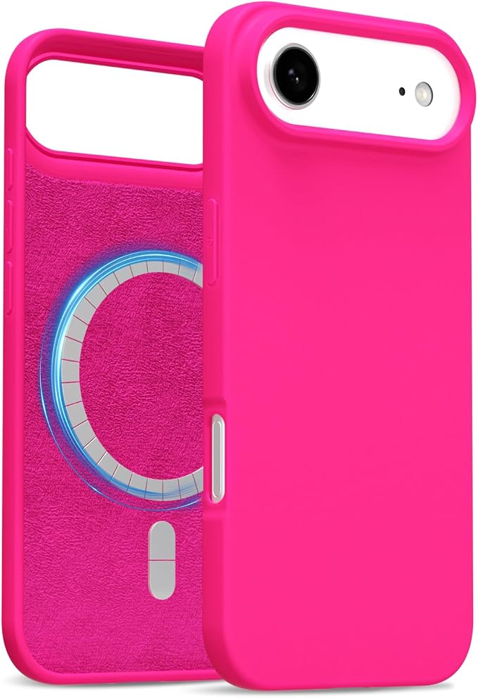 for iPhone 17 Air Case Silicone Compatible with Magsafe Case, Ultra Slim Thin Magnetic Phone Cases Mag Safe, Cute Soft Rubber Gel TPU Matte Plain Wireless Charging Cover for Women, Hot Pink