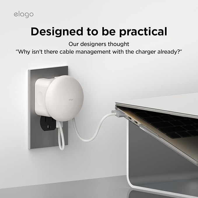 elago Charger Cable Management Case, Cord Reel Organizor Compatible with MacBook Air 13" M2 M3 M4 2022 2024 2025, MacBook Air 15" M2 M3 M4 2023 2024 2025 [A3240] [A3113] [A3241] [A3114] 35W (Stone)