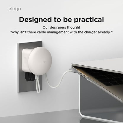 elago Charger Cable Management Case, Cord Reel Organizor Compatible with MacBook Air 13" M2 M3 M4 2022 2024 2025, MacBook Air 15" M2 M3 M4 2023 2024 2025 [A3240] [A3113] [A3241] [A3114] 35W (Stone)