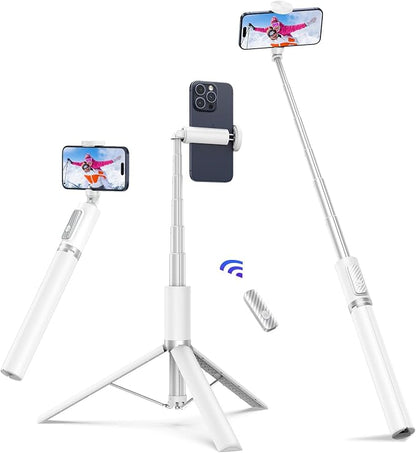 ATUMTEK 68.5" Selfie Stick Tripod, Extendable Aluminum Tripod with Rechargeable Bluetooth Remote, Compatible with iPhone and Android Smartphones, Perfect for Travel, Vlog, Video and Photo, White