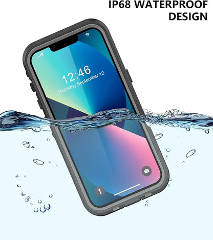 Protebox for iPhone 13 Waterproof Case with Built-in Screen Protector, Shockproof Dustproof Full Body Protective IP68 Waterproof Phone Case for iPhone 13 6.1 inch (Black/Clear)