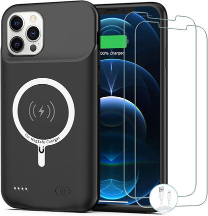 Battery Case for iPhone 12 Pro Max, [12000mAh] Enhanced Portable Protective Qi Wireless Charger Case Battery Pack with CarPlay Wireless Charging Case Compatible for iPhone 12 Pro Max (6.7 inch)-Black
