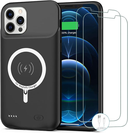 Battery Case for iPhone 12 Pro Max, [12000mAh] Enhanced Portable Protective Qi Wireless Charger Case Battery Pack with CarPlay Wireless Charging Case Compatible for iPhone 12 Pro Max (6.7 inch)-Black