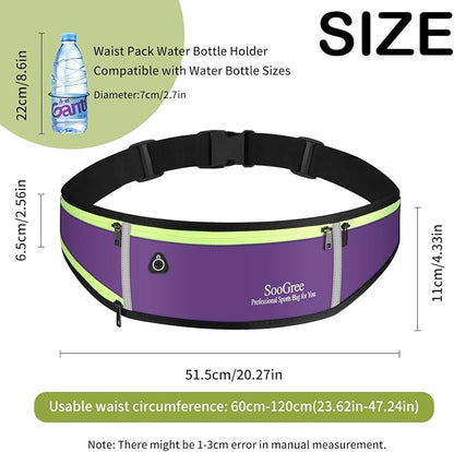 SooGree Men Women Running Belts,Slim Sport Belts,Waterproof Running Fanny Pack,Waterproof Running Waist Packs with Reflective Strip,Runner Belt for Running Walking Cycling Camping Gym (Purple)