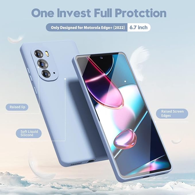 oakxco for Moto Edge Plus 2022/Edge Plus 5G UW 2022 Phone Case Liquid Silicone, Soft Rubber TPU Plain Smooth Gel Cover for Women Girl, Matte Solid Protective & Shockproof, Aqua Sky Baby Light Blue