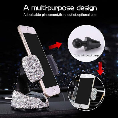 Dashboard Phone Holder Bling Phone Mount for Car,Car phone holder Mount with One More Air Vent Base,Phone Holder Car Accessories,Universal Car Phone Holder Mount for Windshield and Air Vent,Silver
