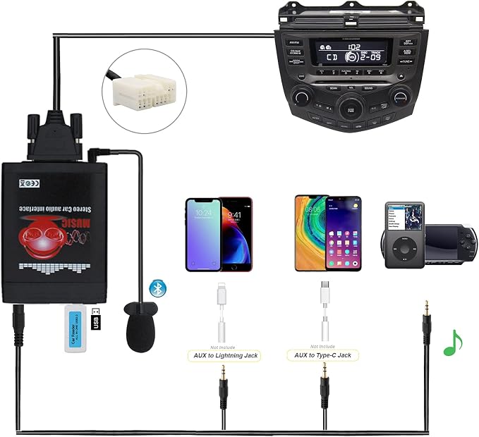 Bluetooth Car Kit, 3 in 1 Car Audio Input Adapter with AUX USB Bluetooth for Honda Accord Civic CRV Odyssey Fit Pilot Element Ridgeline Acura MDX TSX CSX