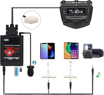 Bluetooth Car Kit, 3 in 1 Car Audio Input Adapter with AUX USB Bluetooth for Honda Accord Civic CRV Odyssey Fit Pilot Element Ridgeline Acura MDX TSX CSX