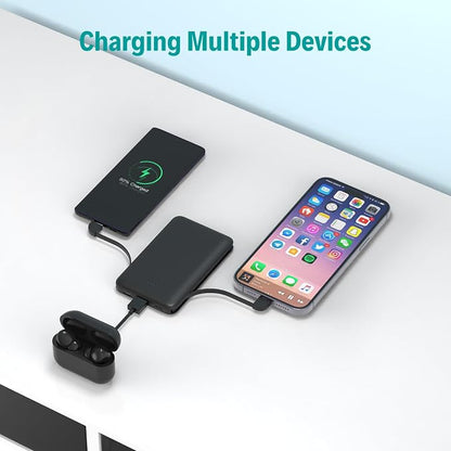 Sethruki Smallest Portable Charger with Built-in Cables 5000mAh,Ultra Slim Power Bank,Mini High Speed External Battery Packs,Lightweight USB C Phone Charger for iPhone Samsung Google Android (Black)