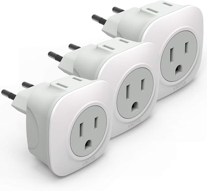 3 Pack European Travel Plug Adapter, VINTAR International Power Plug Adapter with 2 American Outlets 2 in 1 Travel Essentials to France, Germany, Greece, Italy, Israel, Spain (Type C)