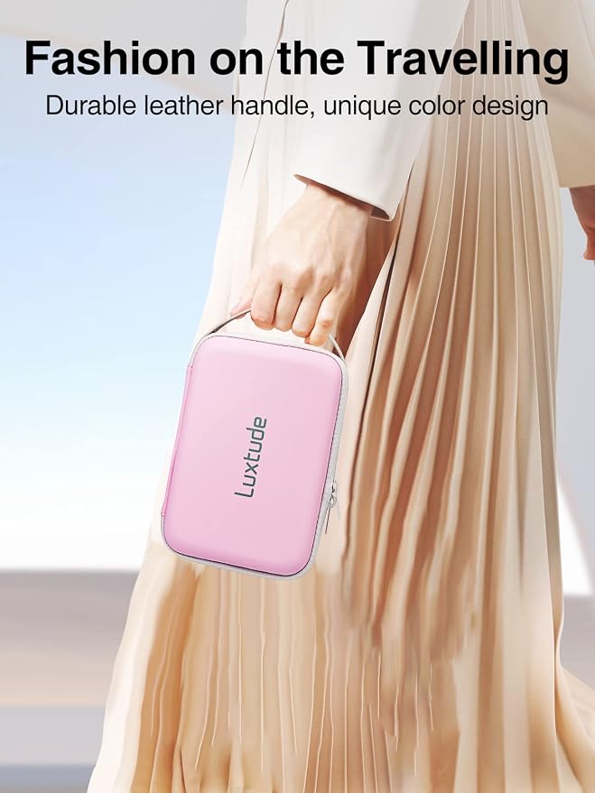 Luxtude Electronic Organizer Travel Case, Portable Tech Organizers, Hard Charger Organizer, Travel Cable Organizers, Tech Bag (Single-Layer, Pink, Small)