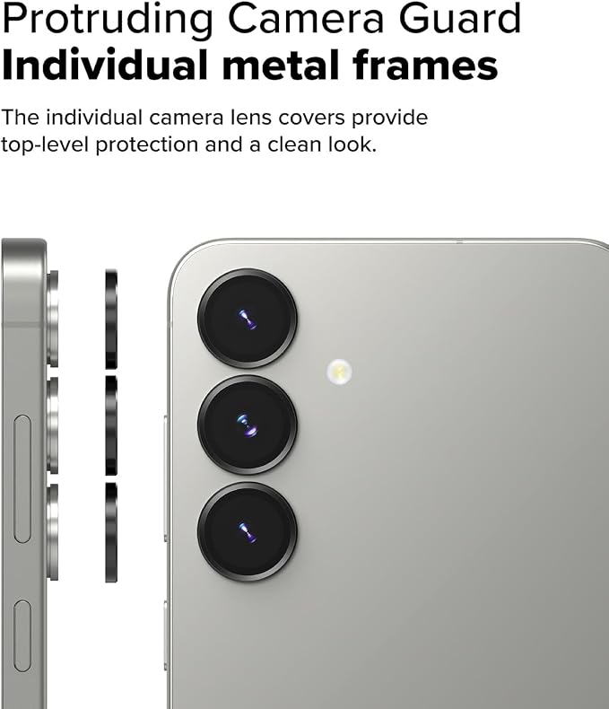 Ringke Camera Lens Frame Glass [Individual Lens Covers] Compatible with Samsung Galaxy S25 Plus Camera Lens Protector, Tempered Glass Covers and Aluminum Alloy Frames - 2 Pack