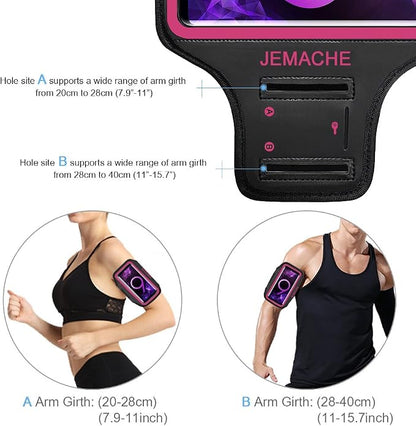 Galaxy S10+ S9+ S8+ Armband, JEMACHE Gym Running Workouts Arm Band for Samsung Galaxy S10 Plus/S9 Plus/S8 Plus with Key Holder (Rosy)