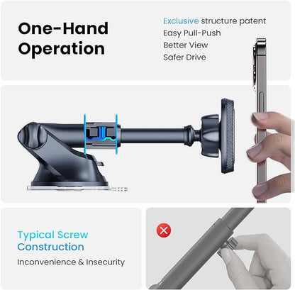 APPS2Car Magnetic Phone Mount for Car, Dashboard & Windshield Suction Cup Holder with Telescopic Arm, Requires Metal Plate (Included), Universal Fit for iPhone & Android Smartphones