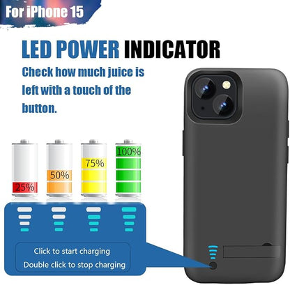 Sitong Battery Case for iPhone 15, 5000mAh Rechargeable Extended Battery Charging/Charger Case, Add 100% Extra Juice (6.1 inch) Black