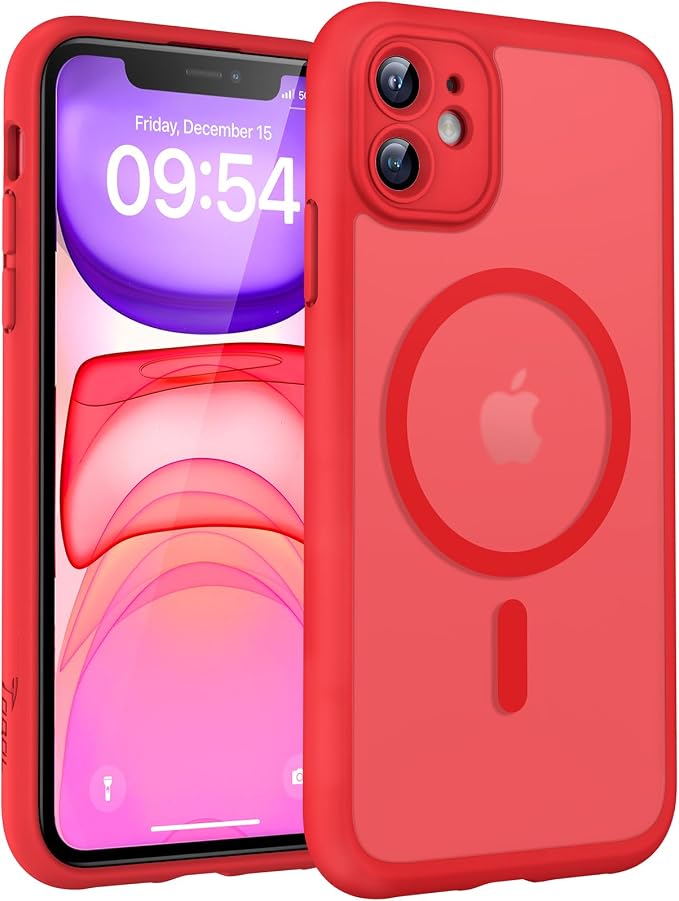 TOCOL for iPhone 11 Case, Compatible with Magsafe, Full Camera Protection, Built-in Magnets, Drop Protection, Translucent Matte Phone Case for iPhone 11 6.1 inch (Red)
