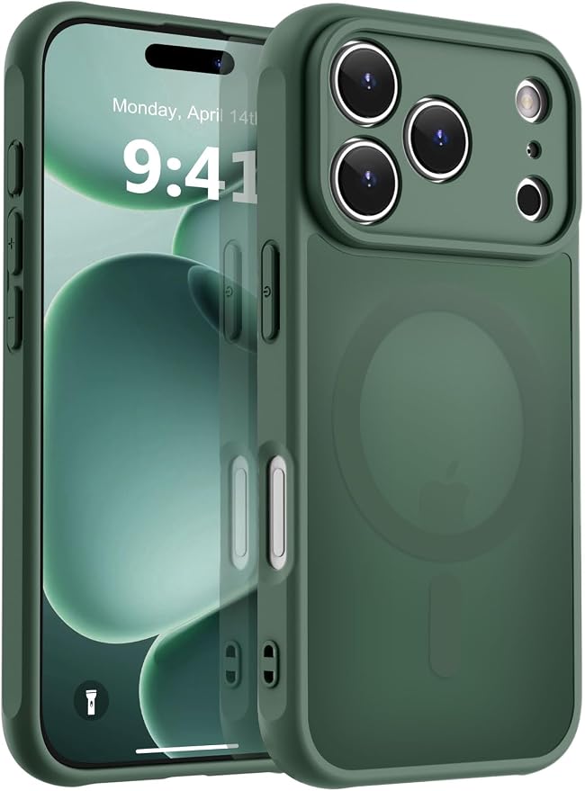 MOCCA Magnetic for iPhone 17 Pro Case, (Compatible with Magsafe) (16FT Military Grade Protection) Full Camera Protection Anti-Fingerprint Slim Translucent Matte Phone Cover 6.3",Midnight Green