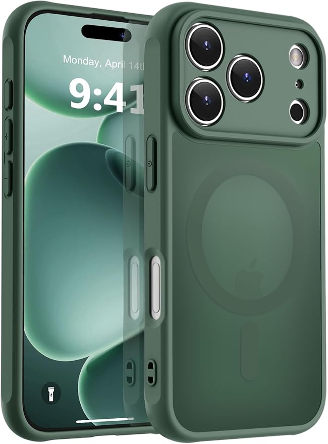 MOCCA Magnetic for iPhone 17 Pro Max Case, (Compatible with Magsafe) (16FT Military Grade Protection) Full Camera Protection Anti-Fingerprint Slim Translucent Matte Phone Cover 6.9",Midnight Green