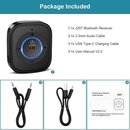 Golvery Bluetooth Receiver for Old Speaker with Latest Bluetooth V5.4, 20-Hour Battery Life, Handsfree Calls, Dual Connection to 2 Cell Phones, Built-in Microphone, for Wired Headphones, Home Stereo