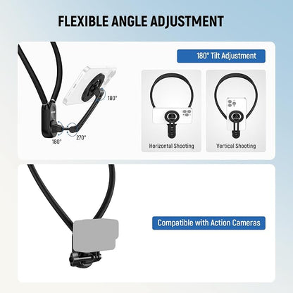 NEEWER Magnetic Neck Holder for Action Camera & Phone, Hands Free Tripod Chest Mount Compatible with GoPro DJI Insta360 Magsafe iPhone Android, Phone Holder for Video Recording POV Vlog, GP16