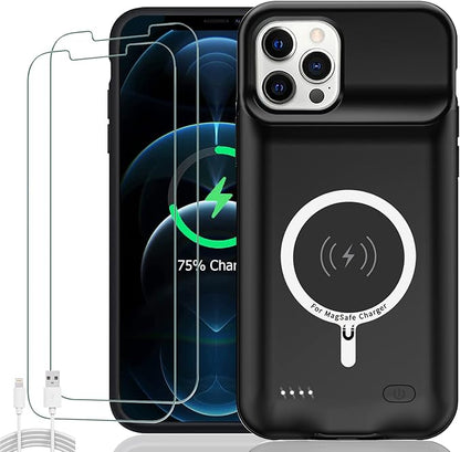 Battery Case for iPhone 12 Pro Max, Upgraded 12000mAh Rechargeable Portable Extended Battery Pack Supported Qi Wireless Charging Case Compatible with iPhone 12 Pro Max (6.7 inch) Charger Case (Black)