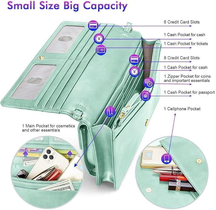 nuoku Women Small Crossbody Bag Cellphone Purse Wallet with RFID Card Slots 2 Straps Wristlet